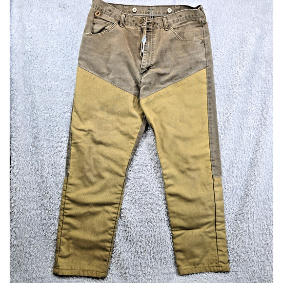 Vintage Wrangler Mens Upland Hunting Pants 33x29 Brown Brush Guard Double Knees - Picture 1 of 16